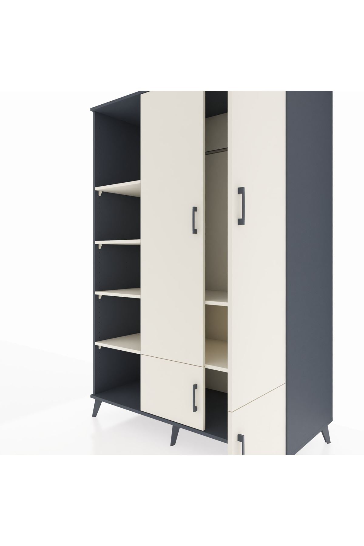 Kronos Dolap 6 Raflı 4 Kapaklı Tek Askılı 132x59x195 Antrasit-Aytaşı/Aytaşı