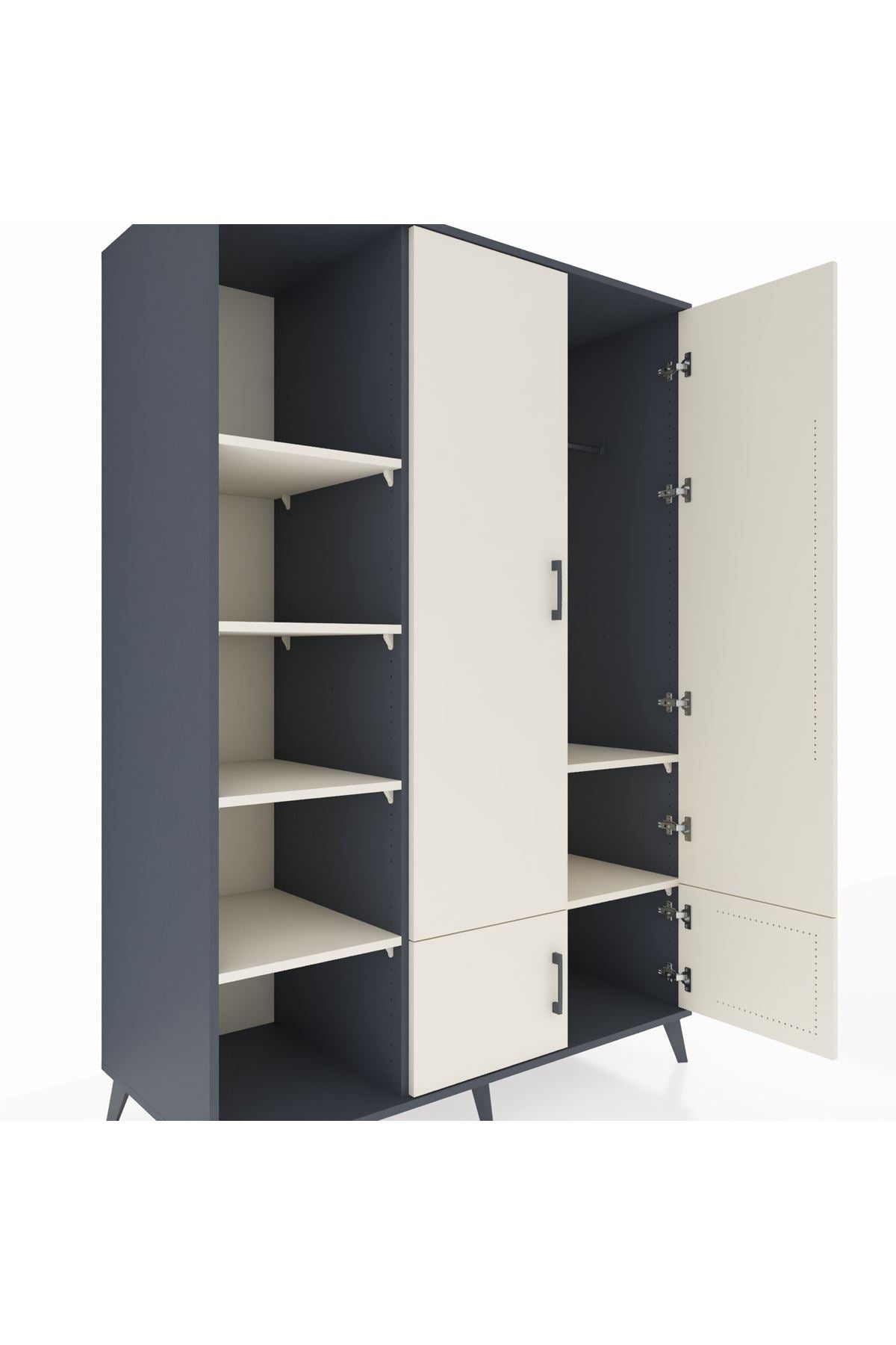 Kronos Dolap 6 Raflı 4 Kapaklı Tek Askılı 132x59x195 Antrasit-Aytaşı/Aytaşı