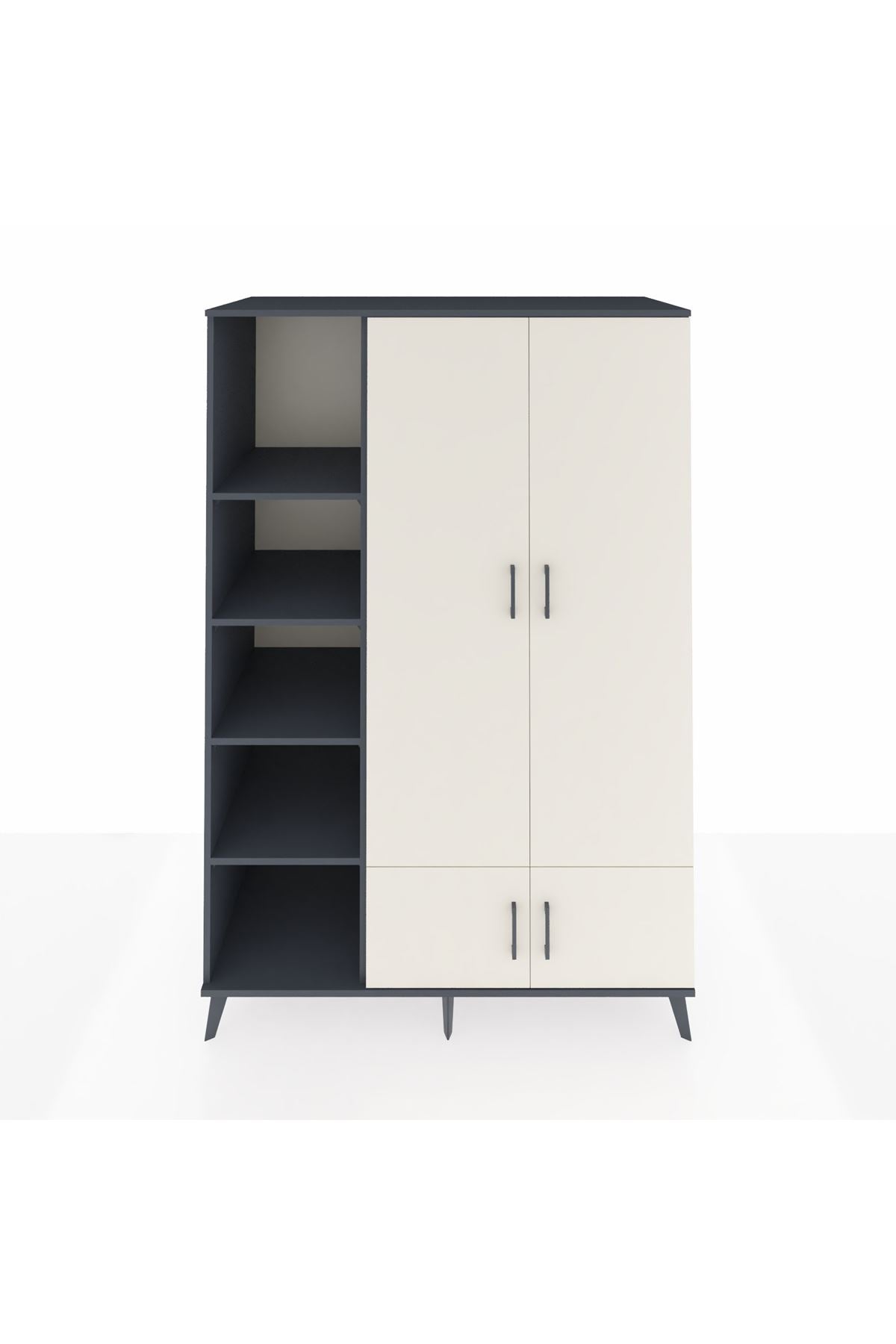 Kronos Dolap 6 Raflı 4 Kapaklı Tek Askılı 132x59x195 Antrasit-Aytaşı/Antrasit