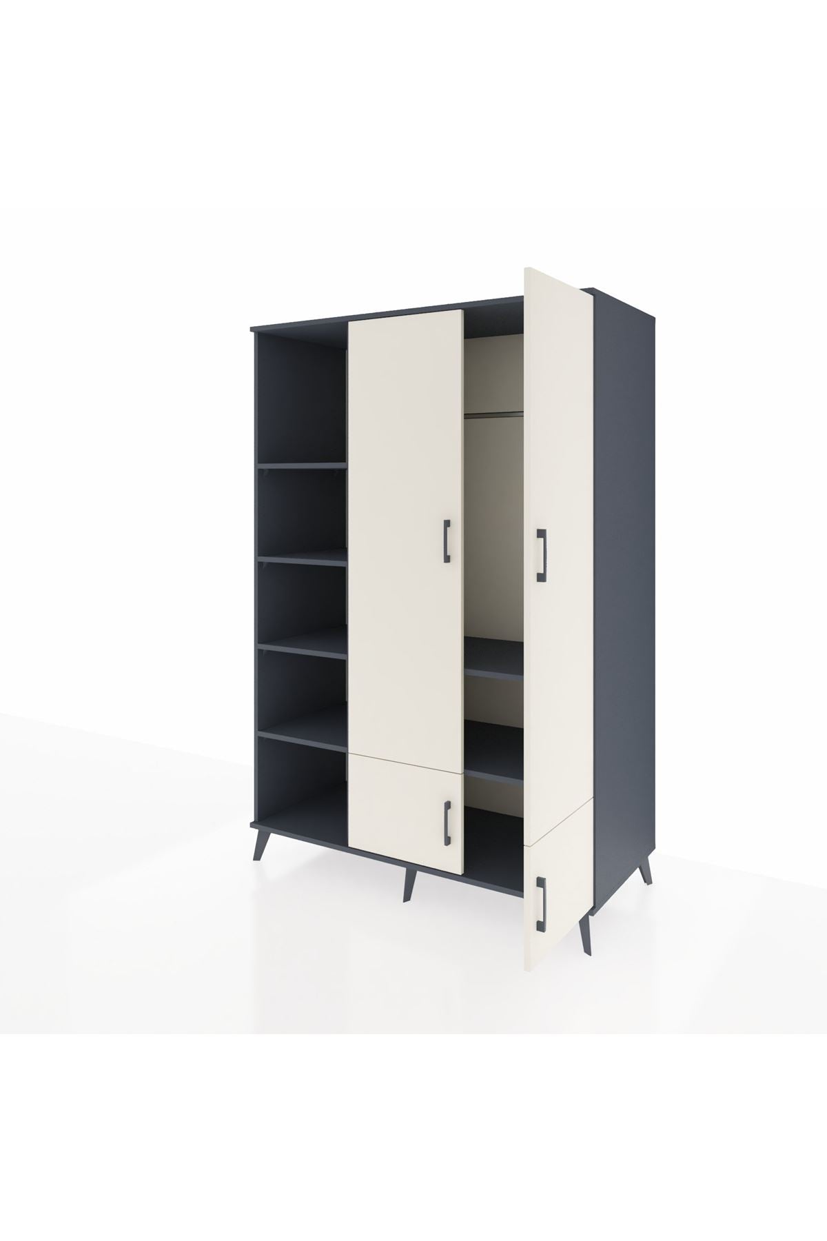 Kronos Dolap 6 Raflı 4 Kapaklı Tek Askılı 132x59x195 Antrasit-Aytaşı/Antrasit