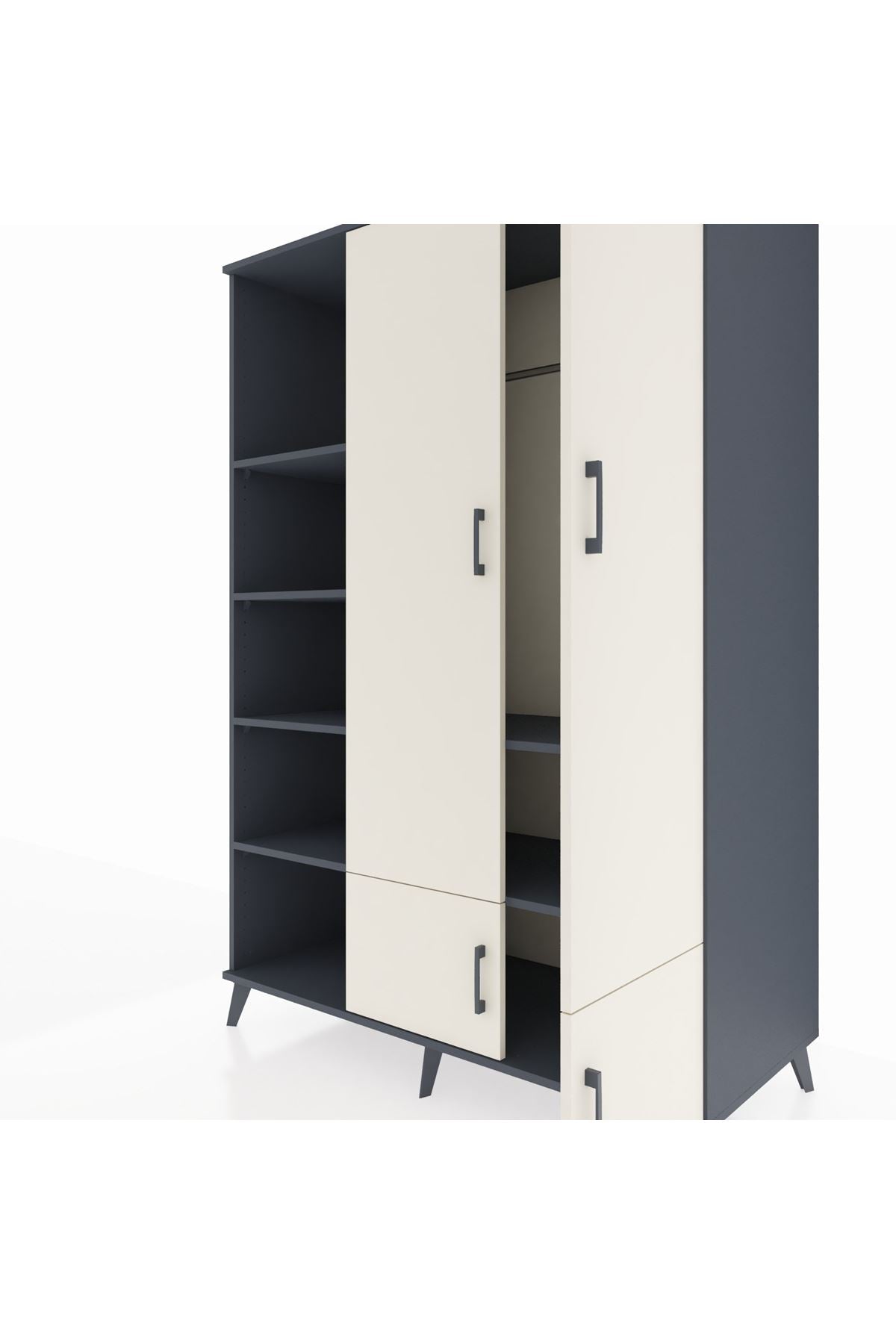 Kronos Dolap 6 Raflı 4 Kapaklı Tek Askılı 132x59x195 Antrasit-Aytaşı/Antrasit