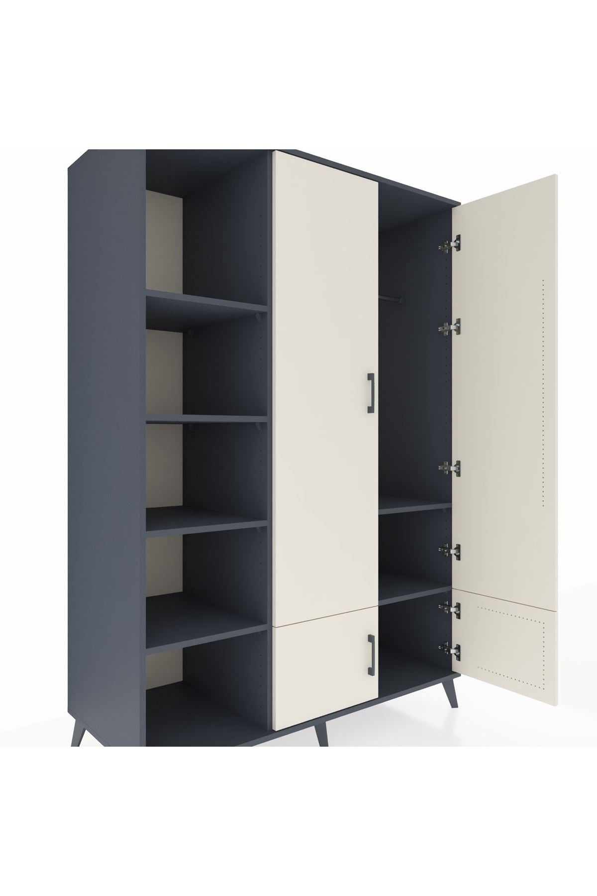 Kronos Dolap 6 Raflı 4 Kapaklı Tek Askılı 132x59x195 Antrasit-Aytaşı/Antrasit