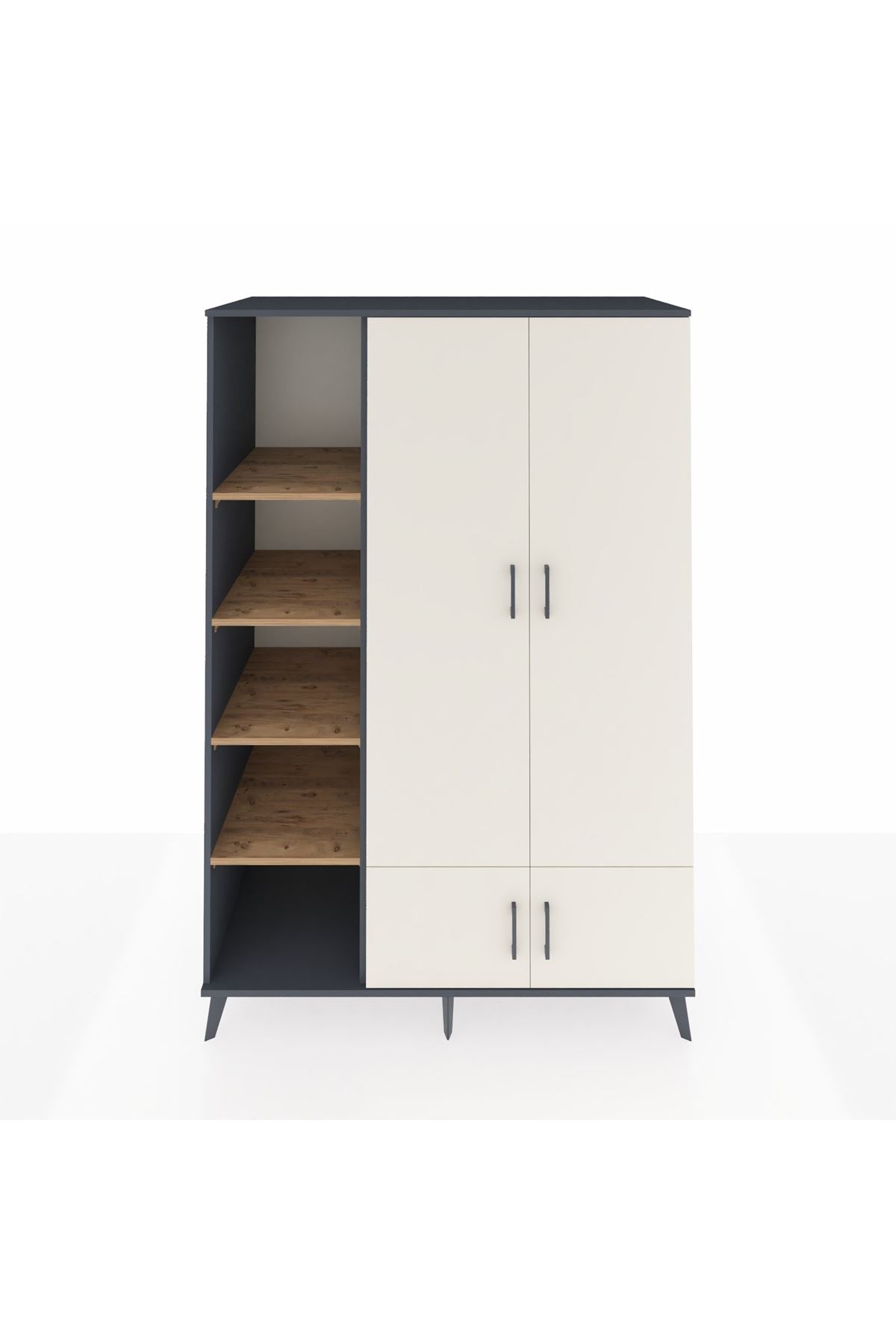 Kronos Dolap 6 Raflı 4 Kapaklı Tek Askılı 132x59x195 Antrasit-Aytaşı/Çam