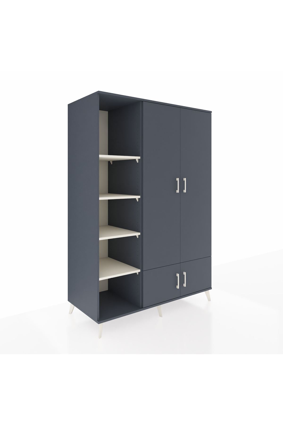 Kronos Dolap 6 Raflı 4 Kapaklı Tek Askılı 132x59x195 Antrasit-Antrasit/Aytaşı