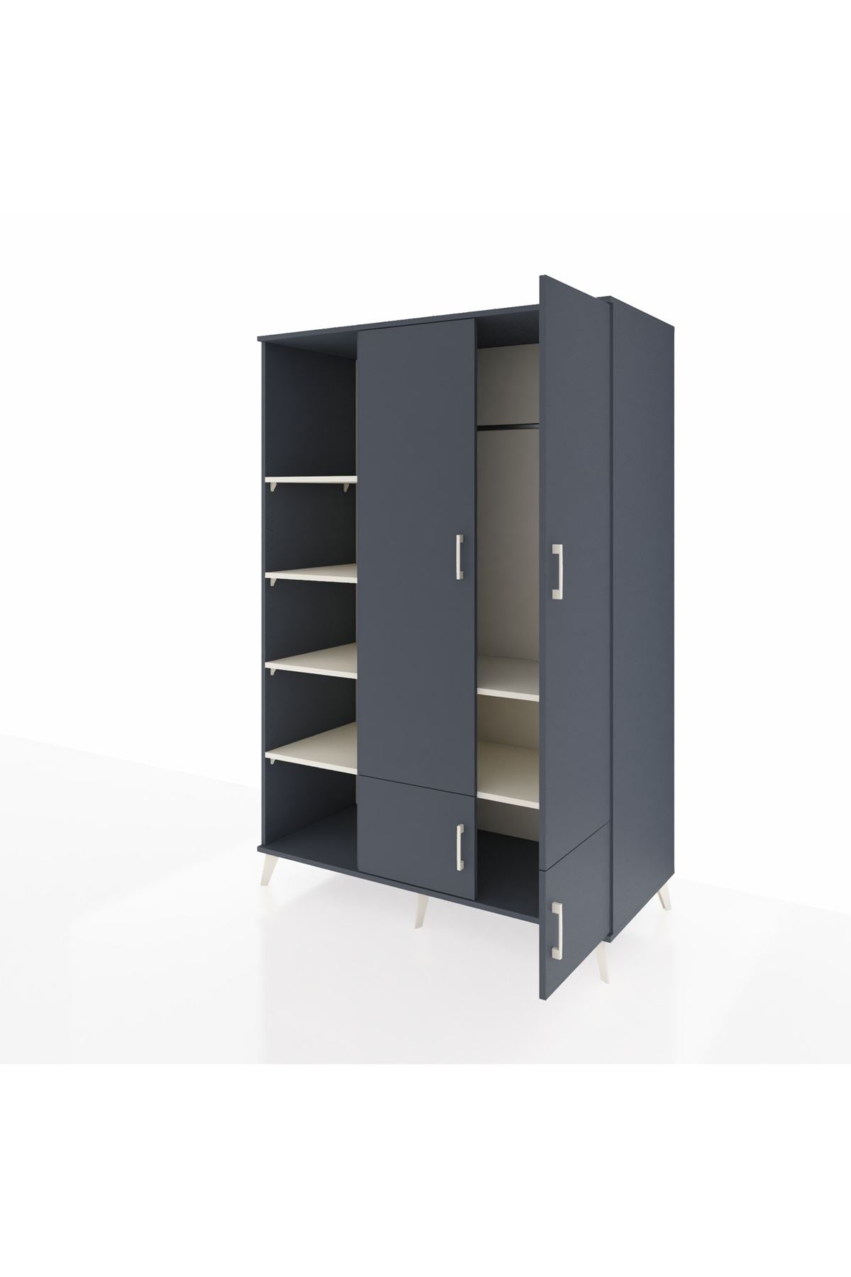 Kronos Dolap 6 Raflı 4 Kapaklı Tek Askılı 132x59x195 Antrasit-Antrasit/Aytaşı