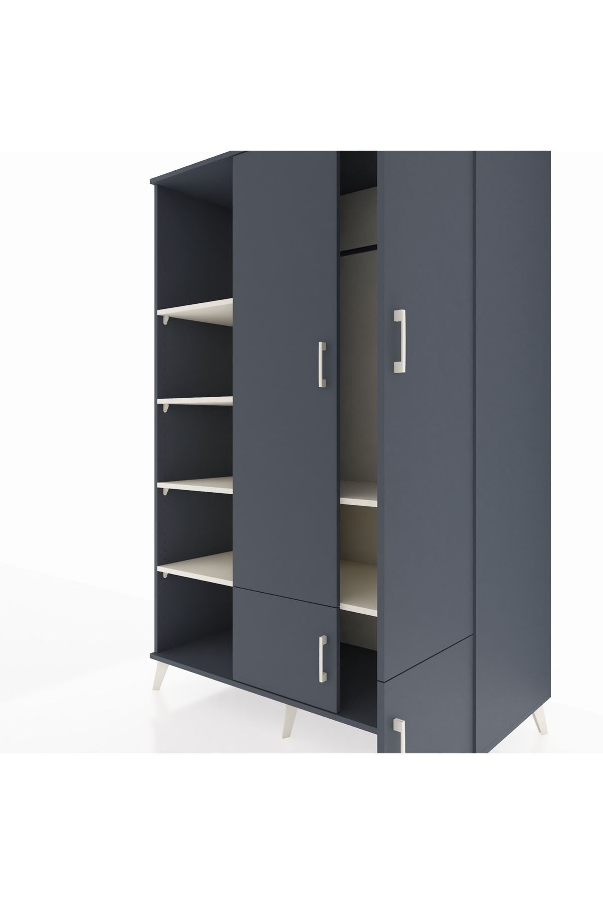 Kronos Dolap 6 Raflı 4 Kapaklı Tek Askılı 132x59x195 Antrasit-Antrasit/Aytaşı