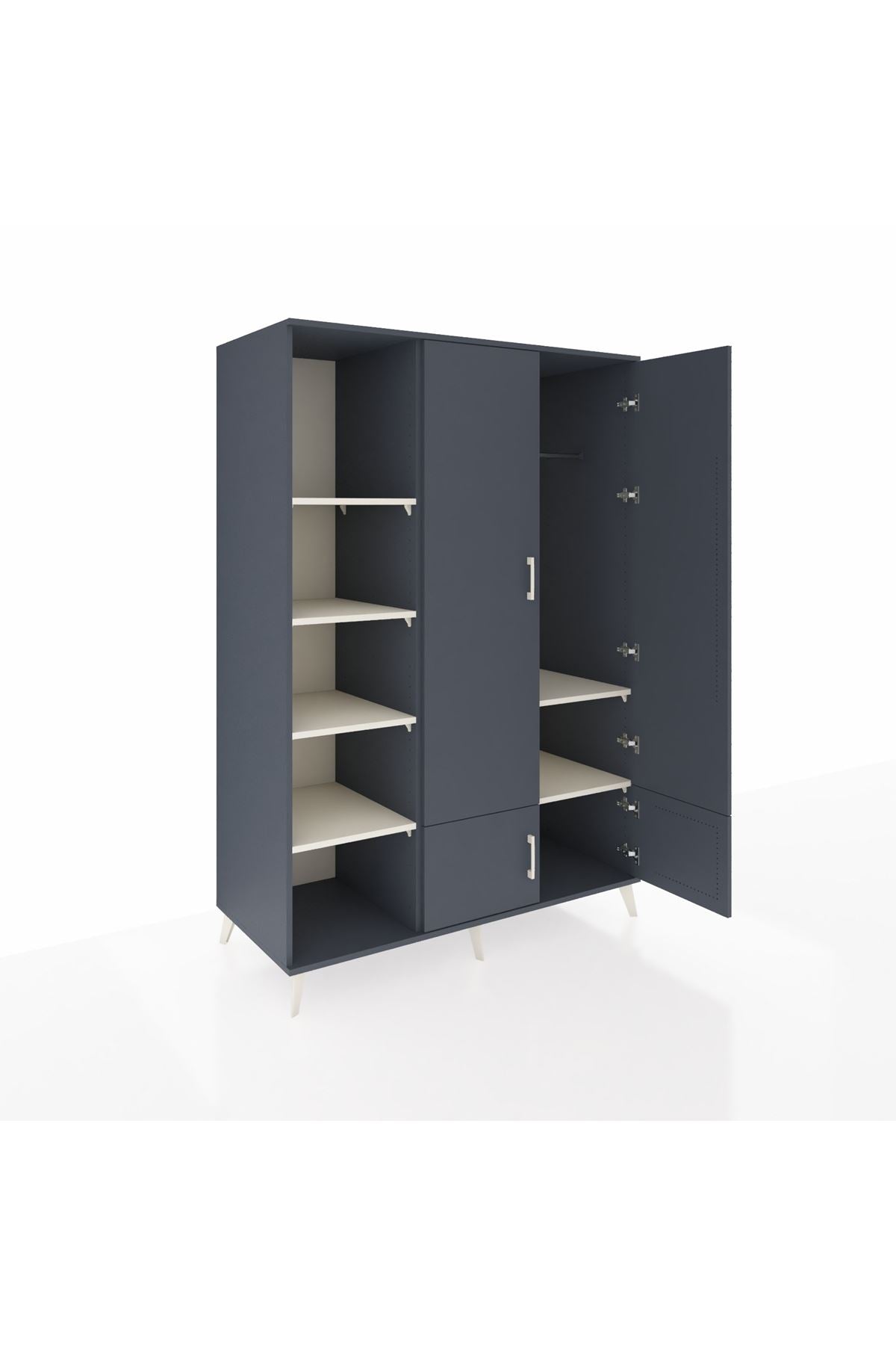 Kronos Dolap 6 Raflı 4 Kapaklı Tek Askılı 132x59x195 Antrasit-Antrasit/Aytaşı