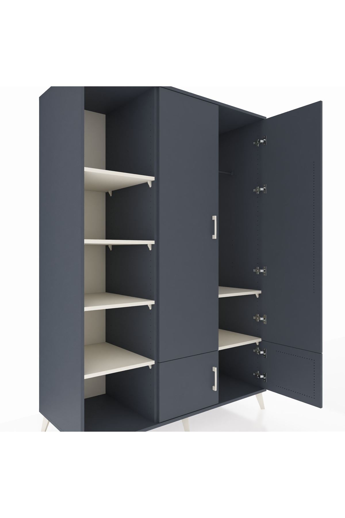 Kronos Dolap 6 Raflı 4 Kapaklı Tek Askılı 132x59x195 Antrasit-Antrasit/Aytaşı