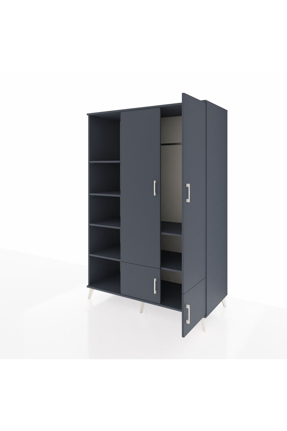 Kronos Dolap 6 Raflı 4 Kapaklı Tek Askılı 132x59x195 Antrasit-Antrasit/Antrasit