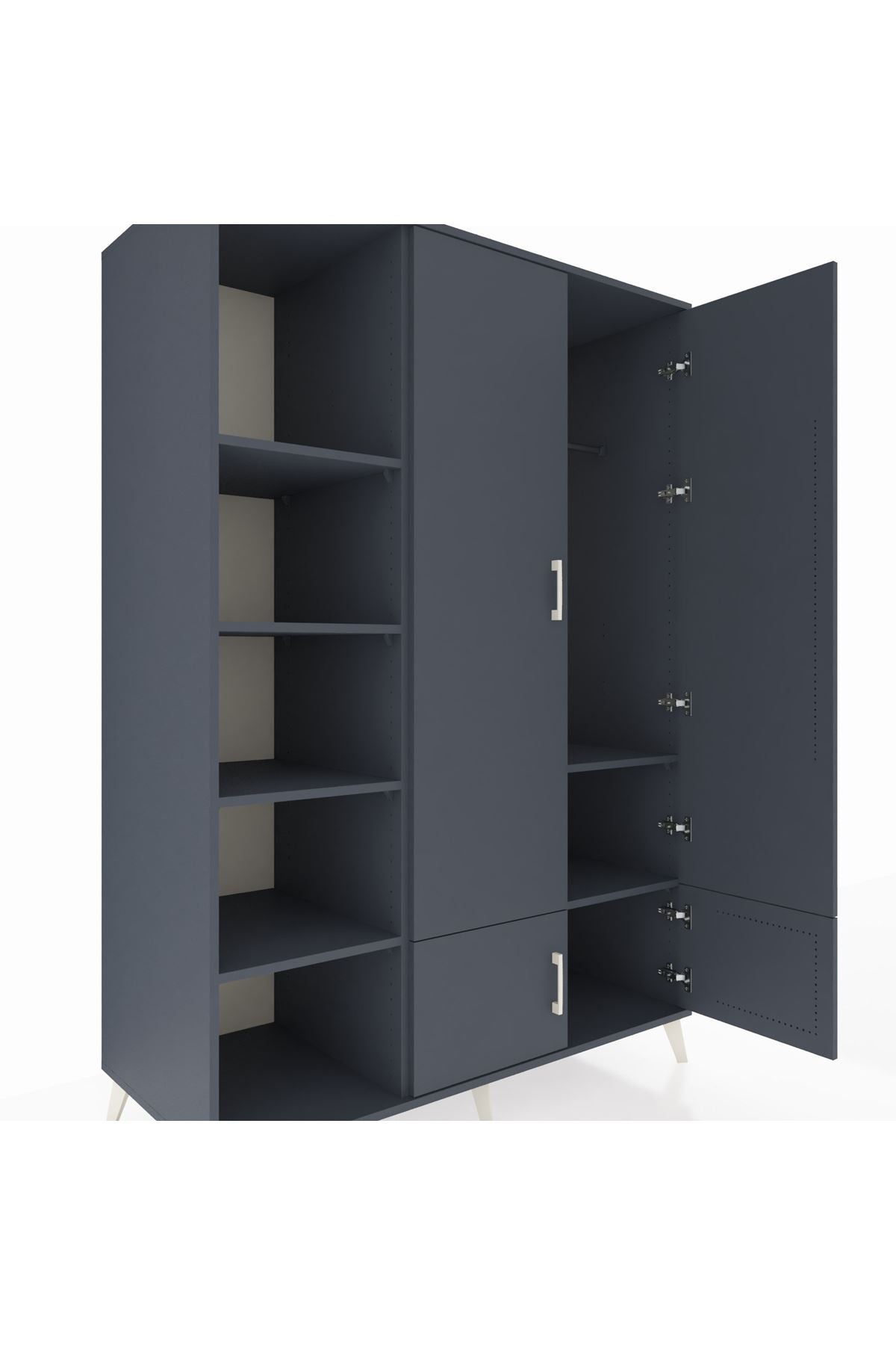 Kronos Dolap 6 Raflı 4 Kapaklı Tek Askılı 132x59x195 Antrasit-Antrasit/Antrasit