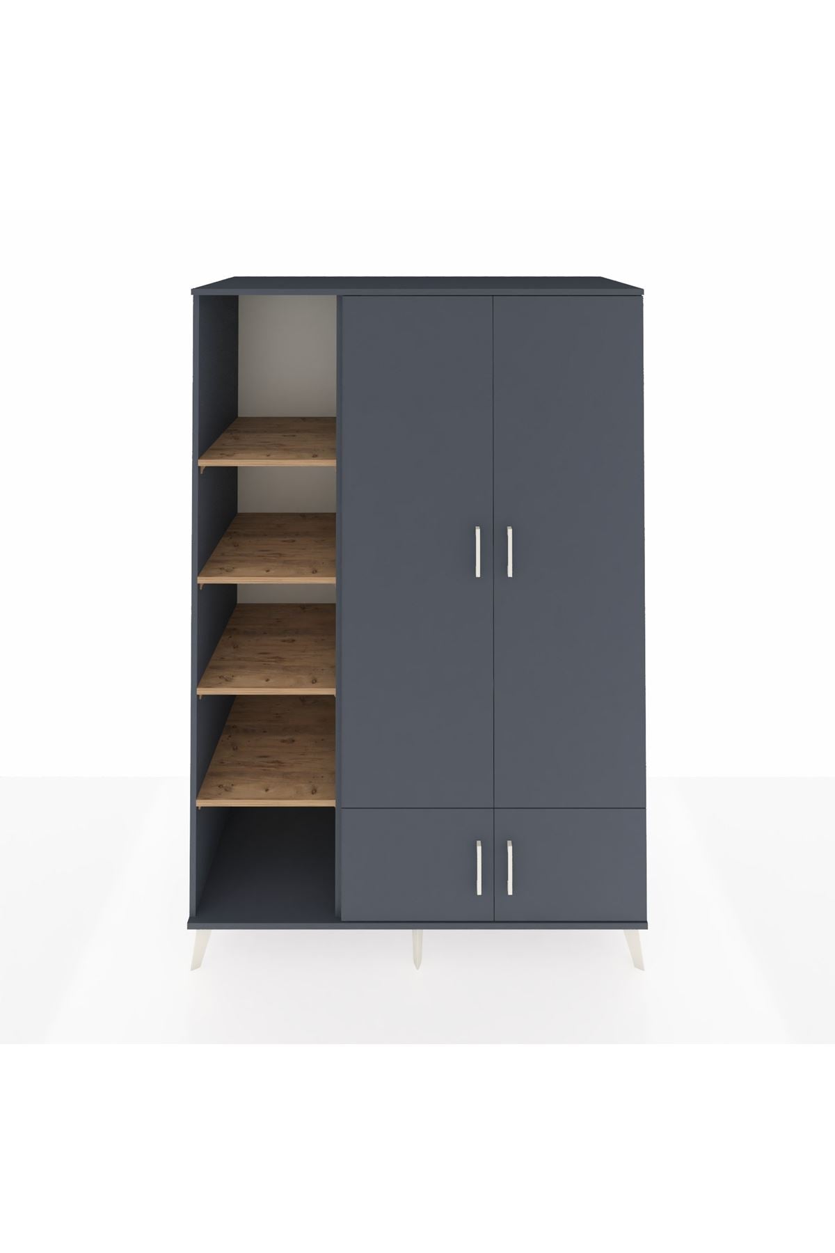 Kronos Dolap 6 Raflı 4 Kapaklı Tek Askılı 132x59x195 Antrasit-Antrasit/Çam