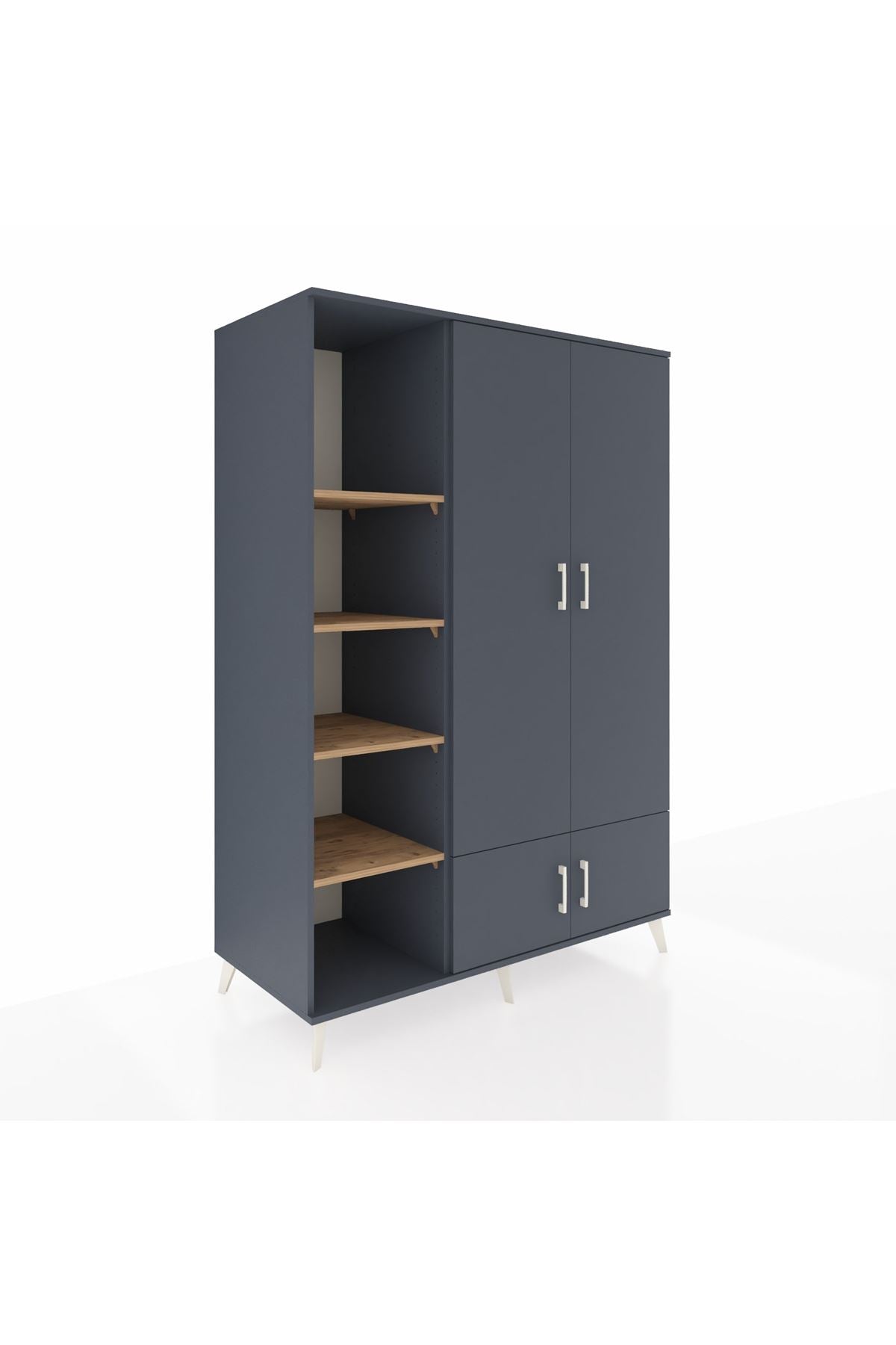 Kronos Dolap 6 Raflı 4 Kapaklı Tek Askılı 132x59x195 Antrasit-Antrasit/Çam