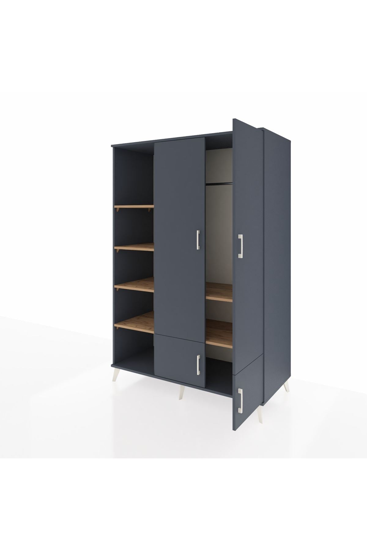 Kronos Dolap 6 Raflı 4 Kapaklı Tek Askılı 132x59x195 Antrasit-Antrasit/Çam