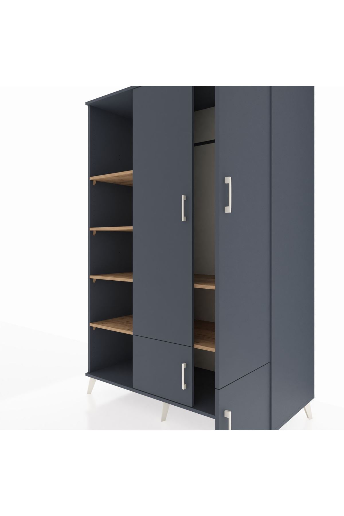 Kronos Dolap 6 Raflı 4 Kapaklı Tek Askılı 132x59x195 Antrasit-Antrasit/Çam