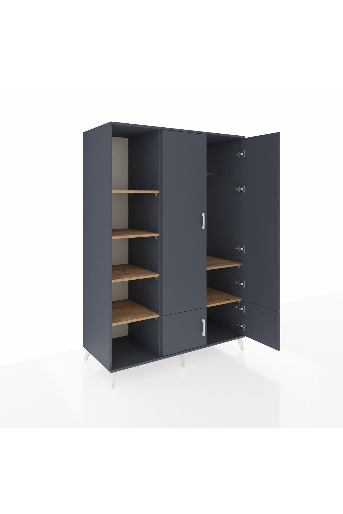 Kronos Dolap 6 Raflı 4 Kapaklı Tek Askılı 132x59x195 Antrasit-Antrasit/Çam