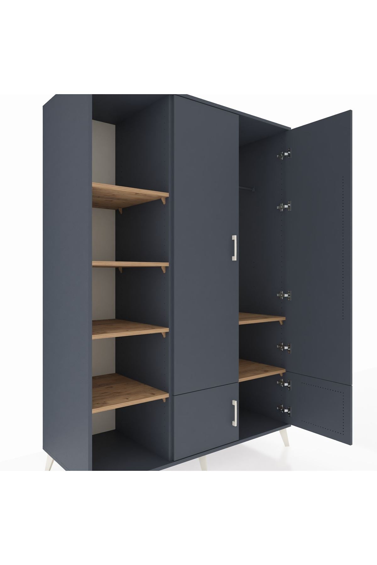 Kronos Dolap 6 Raflı 4 Kapaklı Tek Askılı 132x59x195 Antrasit-Antrasit/Çam