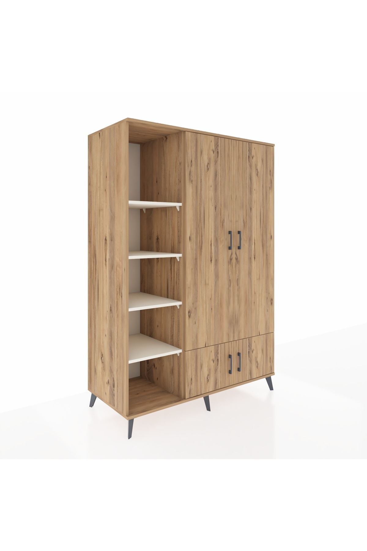 Kronos Dolap 6 Raflı 4 Kapaklı Tek Askılı 132x59x195 Çam-Çam/Aytaşı