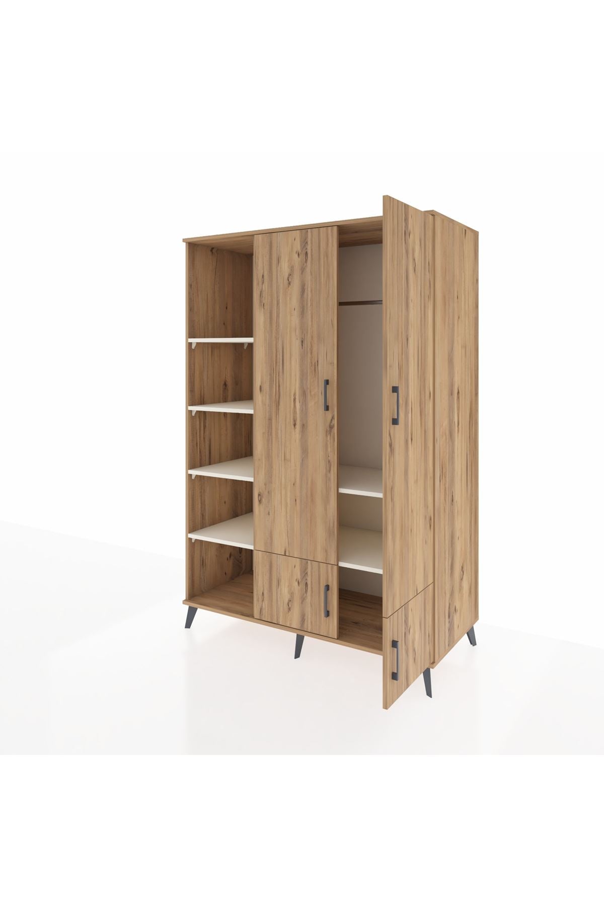 Kronos Dolap 6 Raflı 4 Kapaklı Tek Askılı 132x59x195 Çam-Çam/Aytaşı