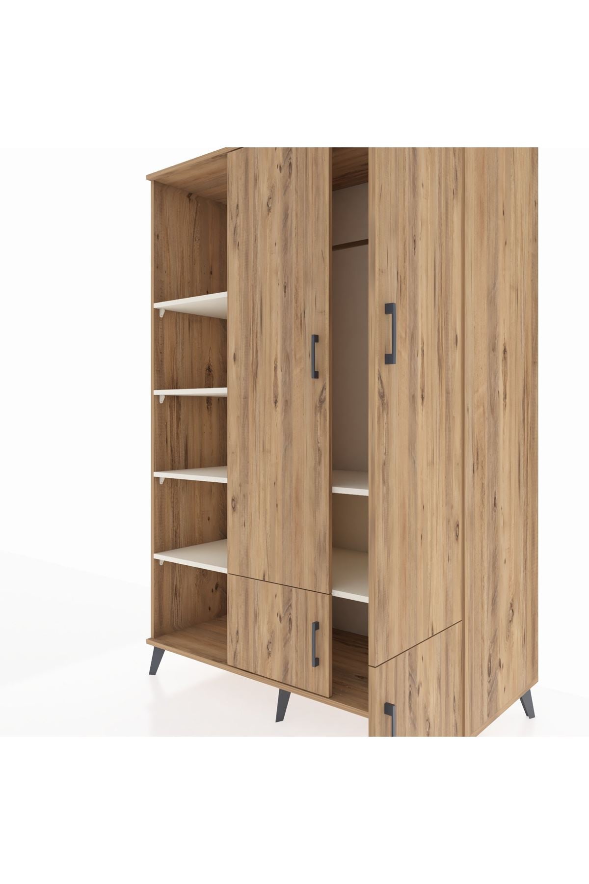 Kronos Dolap 6 Raflı 4 Kapaklı Tek Askılı 132x59x195 Çam-Çam/Aytaşı