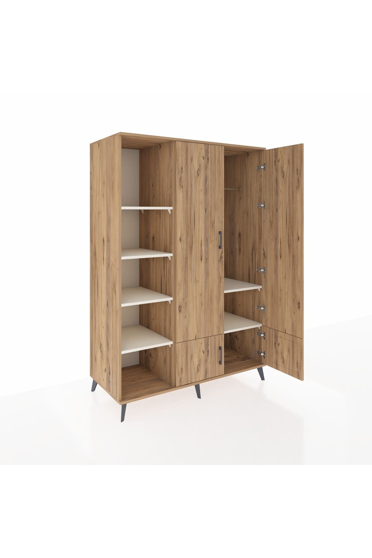 Kronos Dolap 6 Raflı 4 Kapaklı Tek Askılı 132x59x195 Çam-Çam/Aytaşı