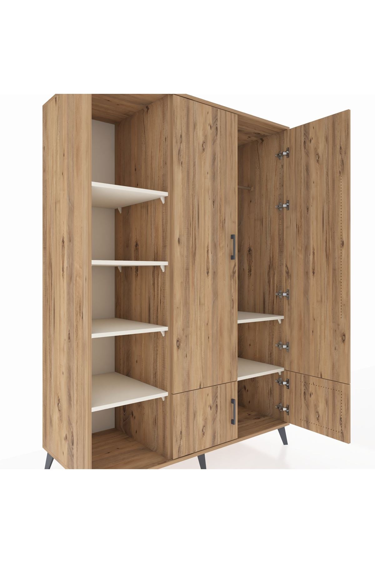 Kronos Dolap 6 Raflı 4 Kapaklı Tek Askılı 132x59x195 Çam-Çam/Aytaşı