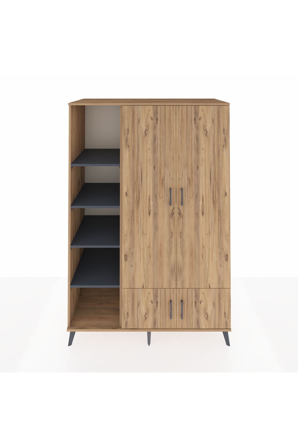 Kronos Dolap 6 Raflı 4 Kapaklı Tek Askılı 132x59x195 Çam-Çam/Antrasit