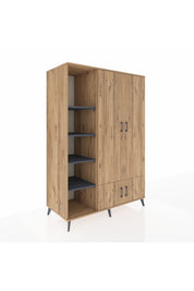 Kronos Dolap 6 Raflı 4 Kapaklı Tek Askılı 132x59x195 Çam-Çam/Antrasit