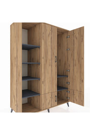 Kronos Dolap 6 Raflı 4 Kapaklı Tek Askılı 132x59x195 Çam-Çam/Antrasit