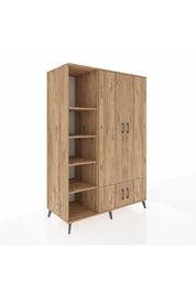 Kronos Dolap 6 Raflı 4 Kapaklı Tek Askılı 132x59x195 Çam-Çam/Çam