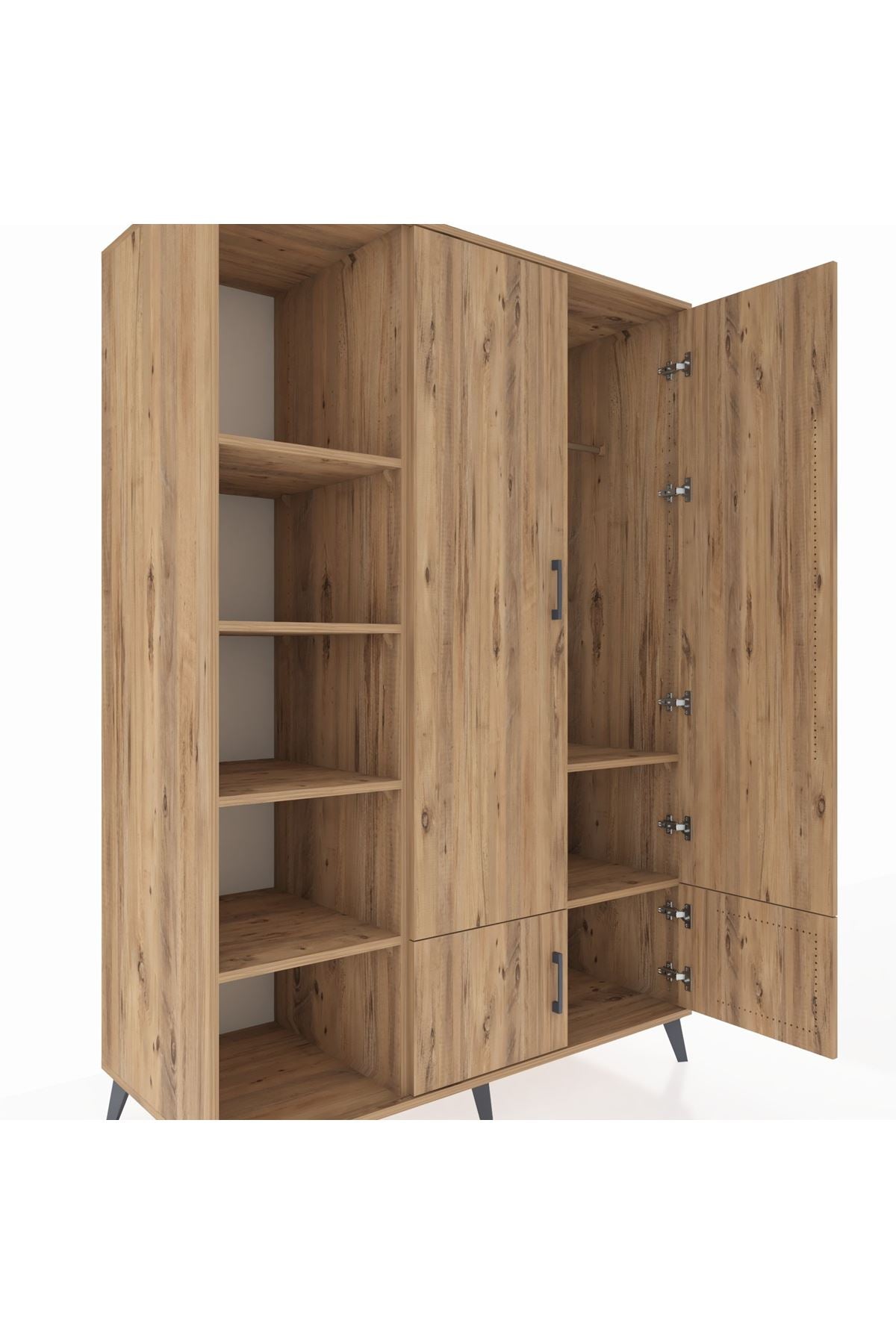 Kronos Dolap 6 Raflı 4 Kapaklı Tek Askılı 132x59x195 Çam-Çam/Çam