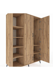 Kronos Dolap 6 Raflı 4 Kapaklı Tek Askılı 132x59x195 Çam-Çam/Çam