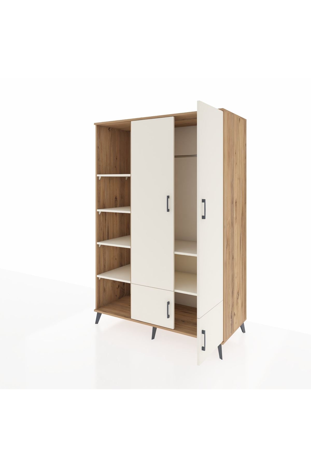 Kronos Dolap 6 Raflı 4 Kapaklı Tek Askılı 132x59x195 Çam-Aytaşı/Aytaşı