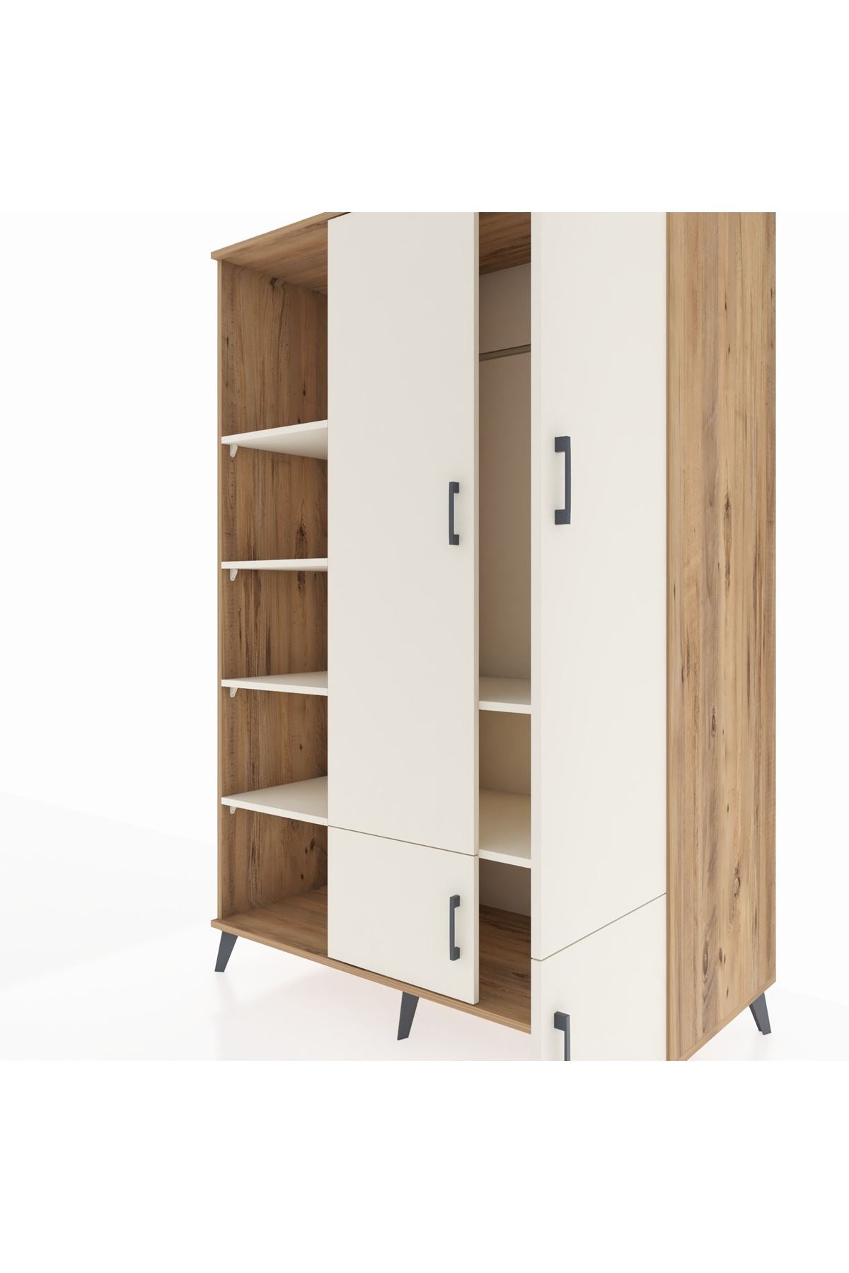 Kronos Dolap 6 Raflı 4 Kapaklı Tek Askılı 132x59x195 Çam-Aytaşı/Aytaşı