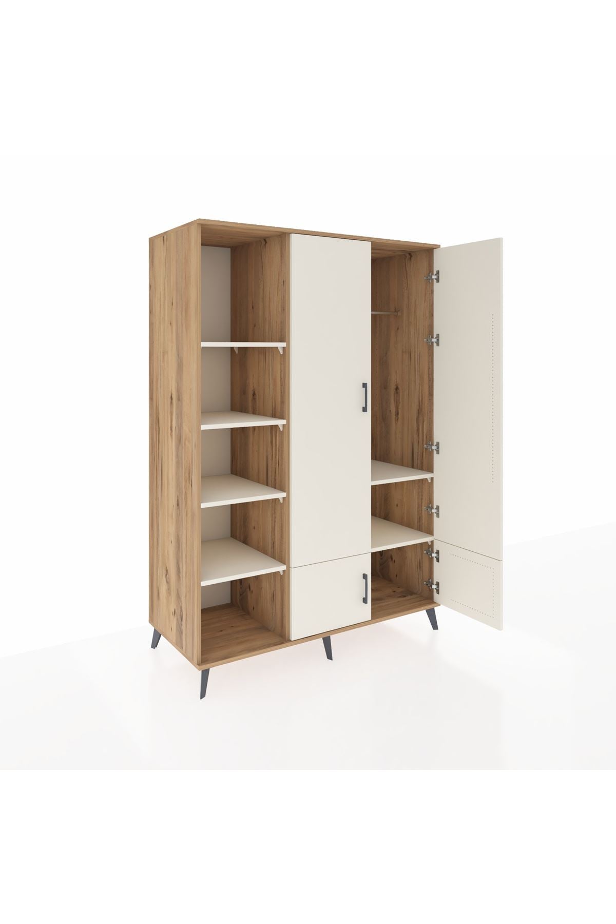 Kronos Dolap 6 Raflı 4 Kapaklı Tek Askılı 132x59x195 Çam-Aytaşı/Aytaşı