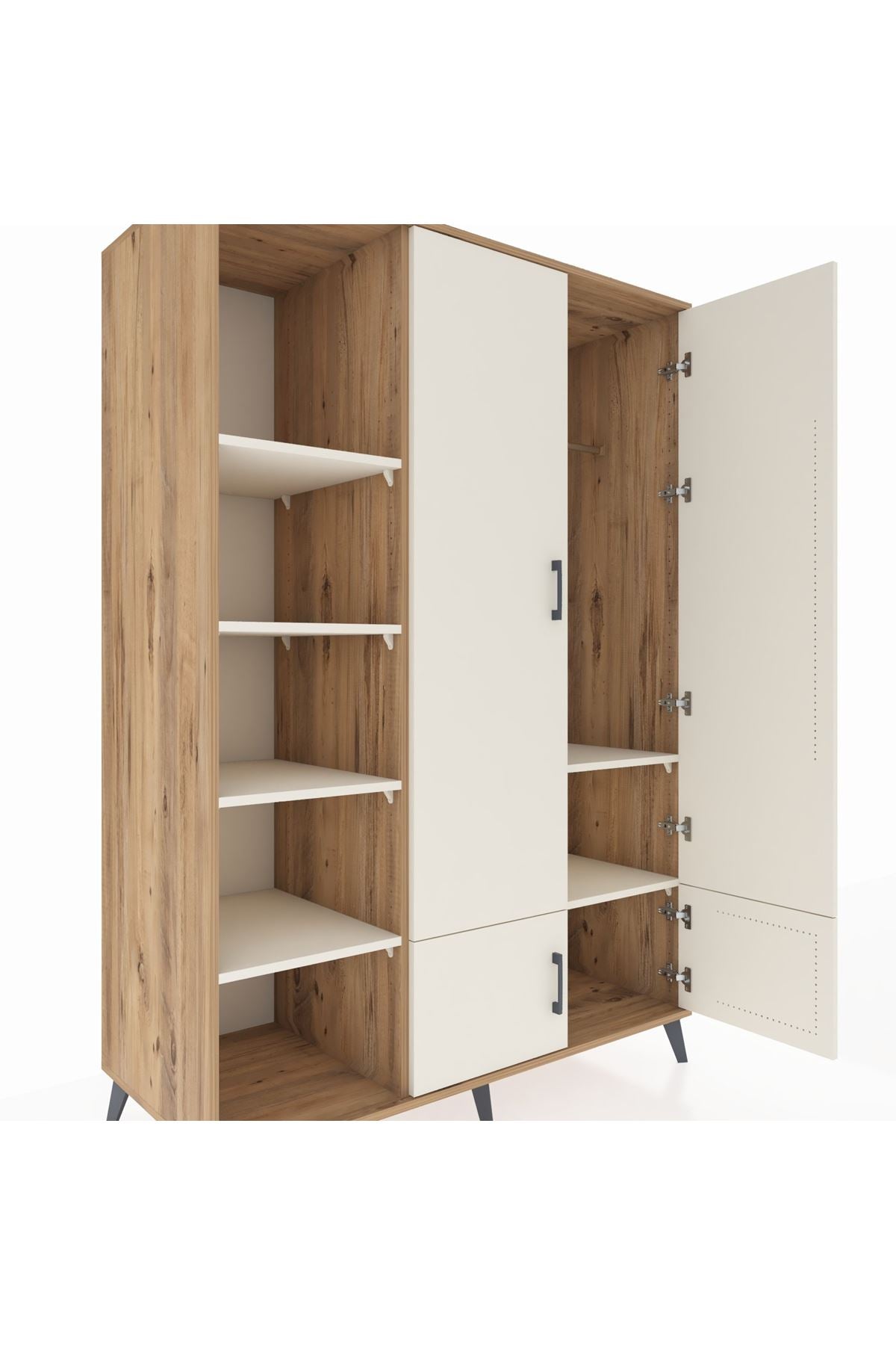 Kronos Dolap 6 Raflı 4 Kapaklı Tek Askılı 132x59x195 Çam-Aytaşı/Aytaşı