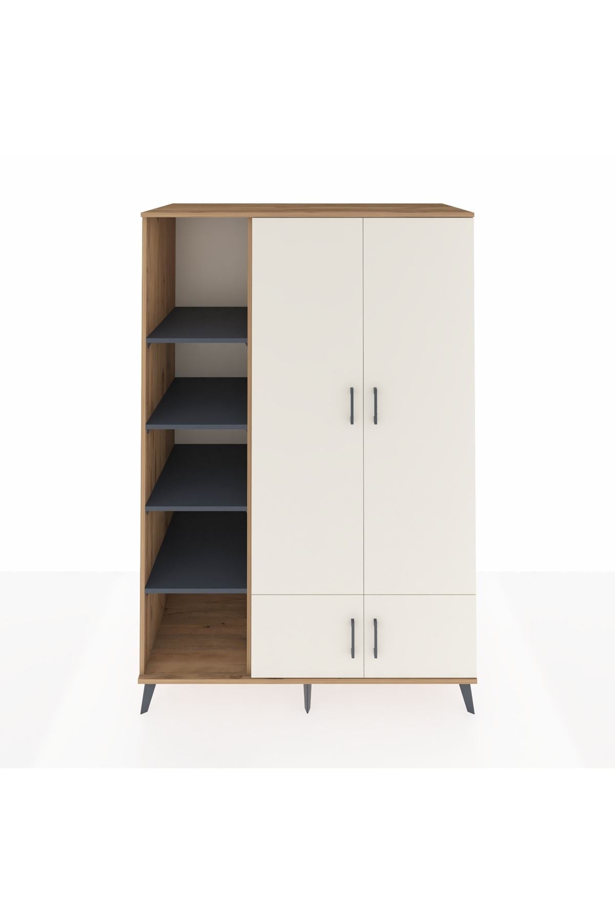 Kronos Dolap 6 Raflı 4 Kapaklı Tek Askılı 132x59x195 Çam-Aytaşı/Antrasit