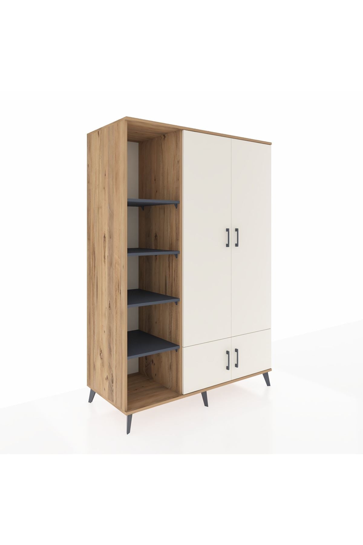 Kronos Dolap 6 Raflı 4 Kapaklı Tek Askılı 132x59x195 Çam-Aytaşı/Antrasit