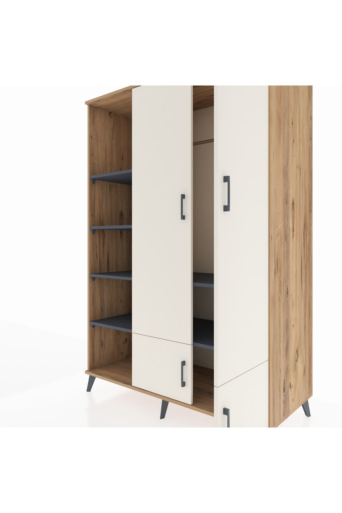 Kronos Dolap 6 Raflı 4 Kapaklı Tek Askılı 132x59x195 Çam-Aytaşı/Antrasit