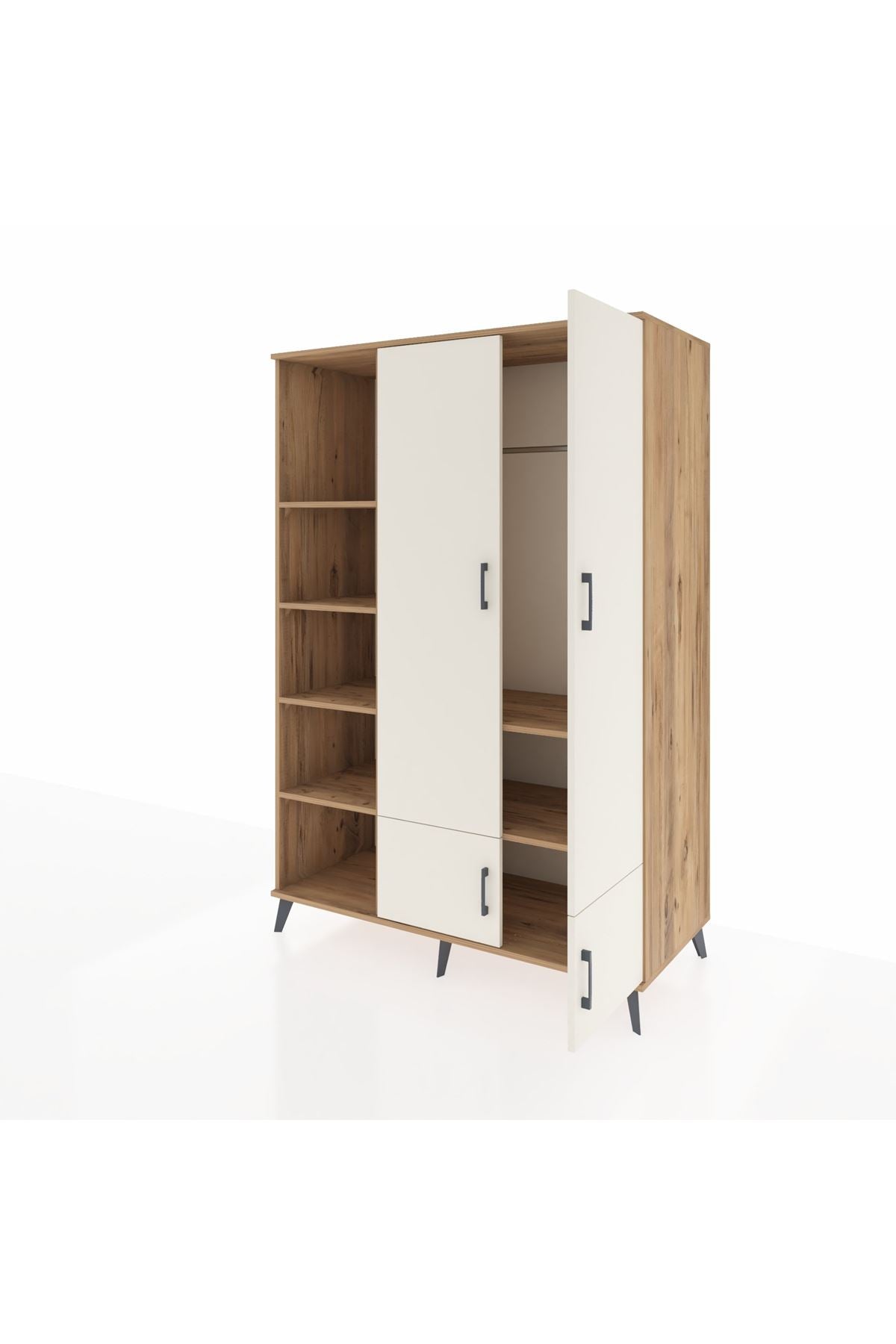 Kronos Dolap 6 Raflı 4 Kapaklı Tek Askılı 132x59x195 Çam-Aytaşı/Çam