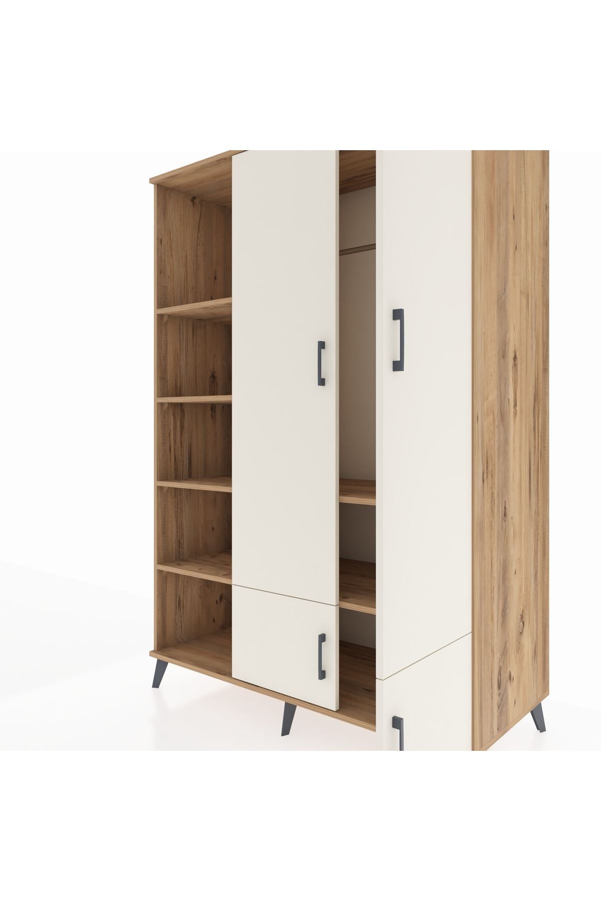 Kronos Dolap 6 Raflı 4 Kapaklı Tek Askılı 132x59x195 Çam-Aytaşı/Çam