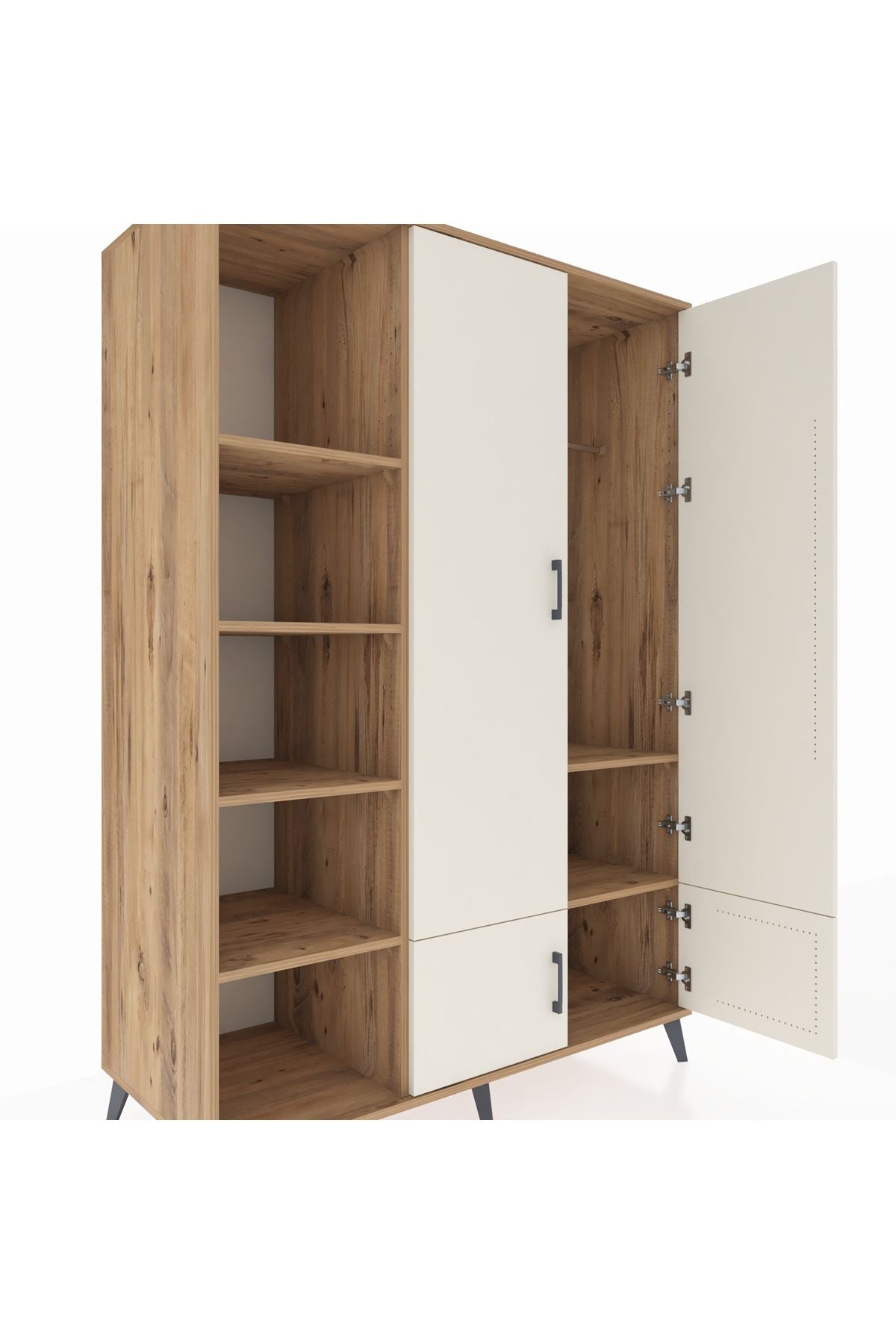 Kronos Dolap 6 Raflı 4 Kapaklı Tek Askılı 132x59x195 Çam-Aytaşı/Çam