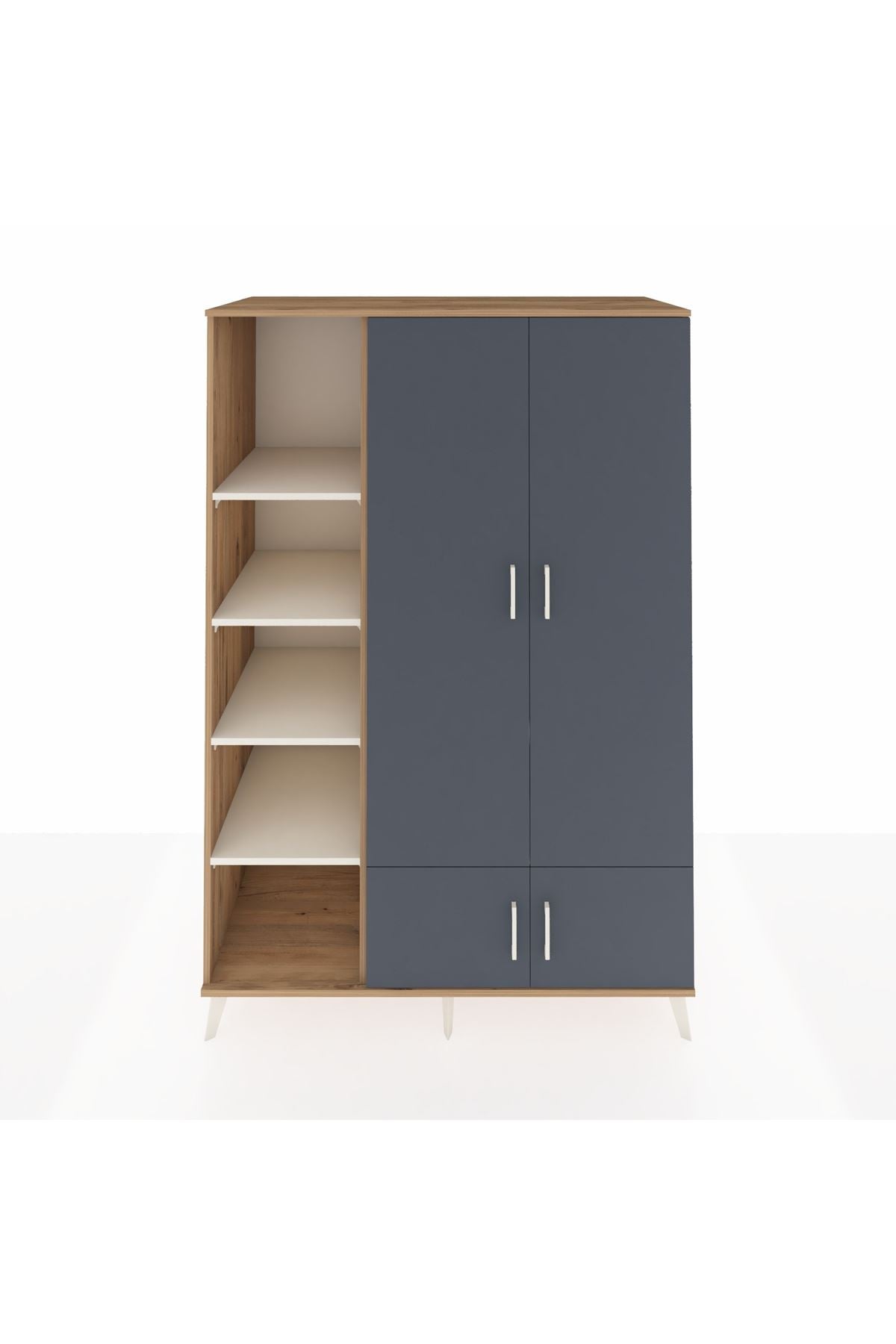 Kronos Dolap 6 Raflı 4 Kapaklı Tek Askılı 132x59x195 Çam-Antrasit/Aytaşı