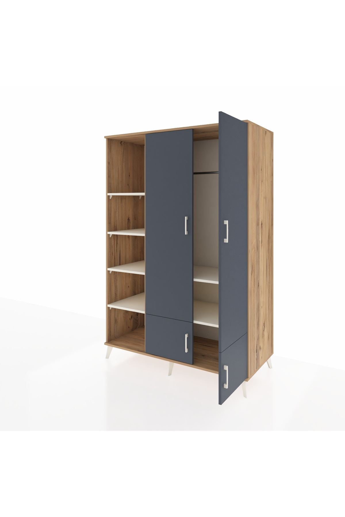 Kronos Dolap 6 Raflı 4 Kapaklı Tek Askılı 132x59x195 Çam-Antrasit/Aytaşı