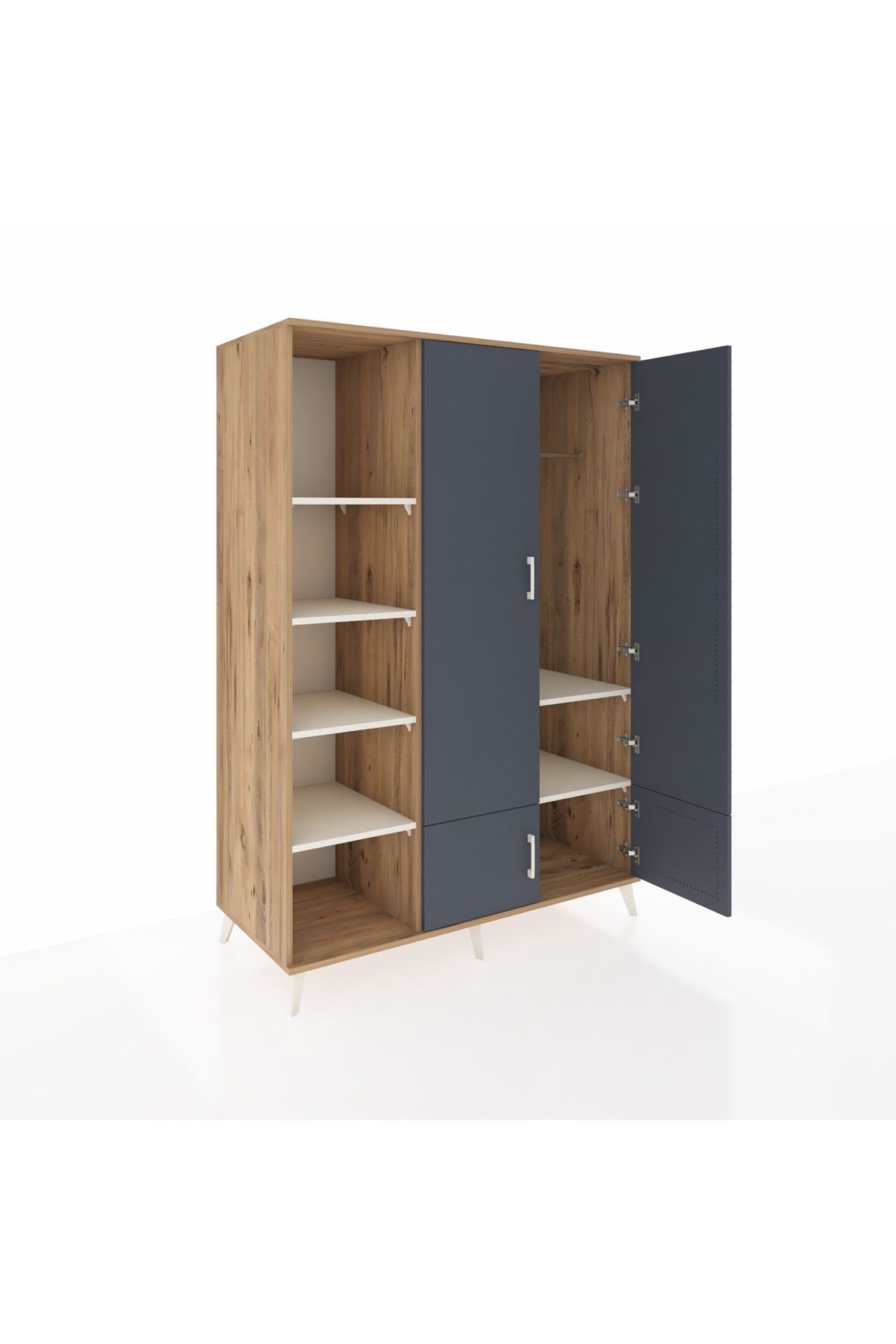 Kronos Dolap 6 Raflı 4 Kapaklı Tek Askılı 132x59x195 Çam-Antrasit/Aytaşı