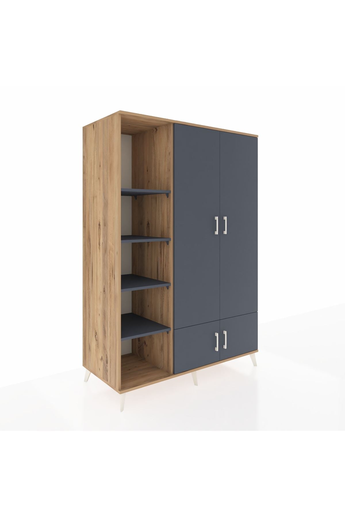 Kronos Dolap 6 Raflı 4 Kapaklı Tek Askılı 132x59x195 Çam-Antrasit/Antrasit