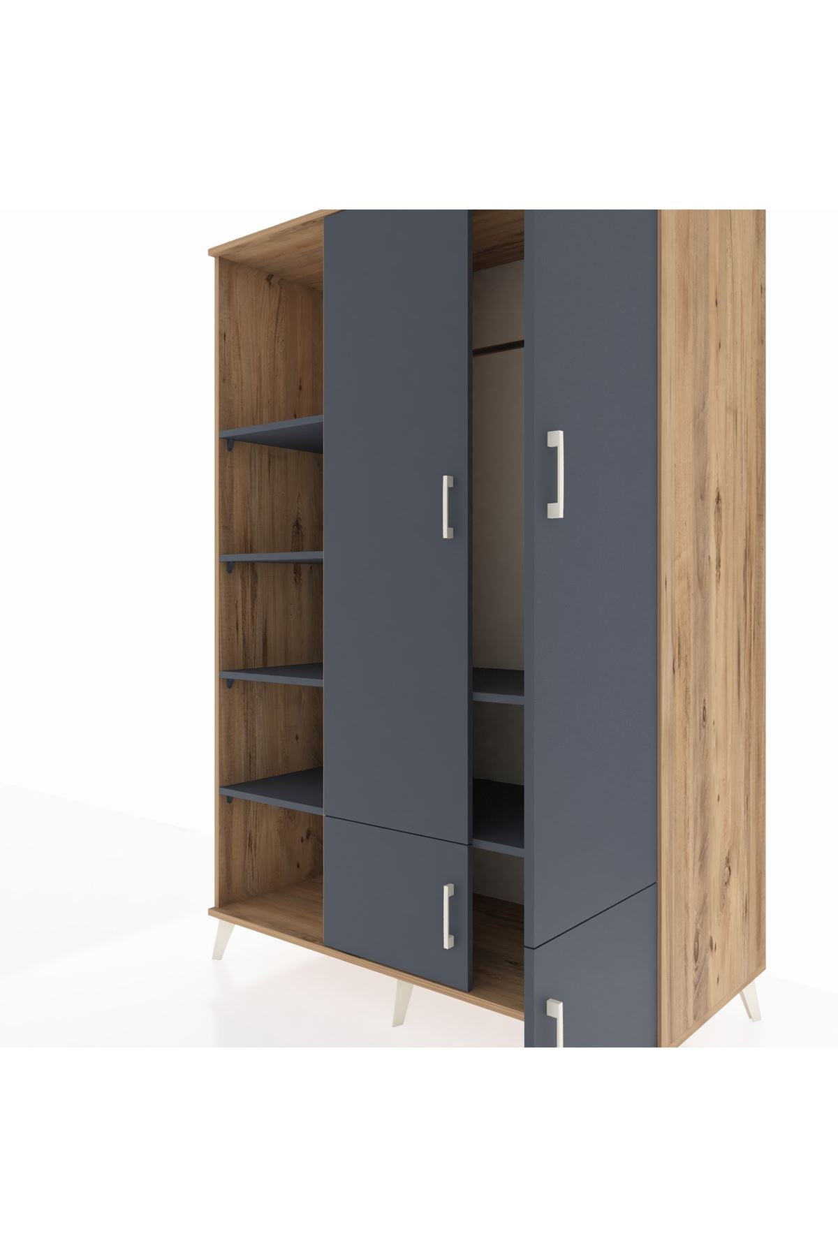 Kronos Dolap 6 Raflı 4 Kapaklı Tek Askılı 132x59x195 Çam-Antrasit/Antrasit