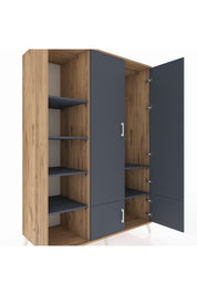 Kronos Dolap 6 Raflı 4 Kapaklı Tek Askılı 132x59x195 Çam-Antrasit/Antrasit