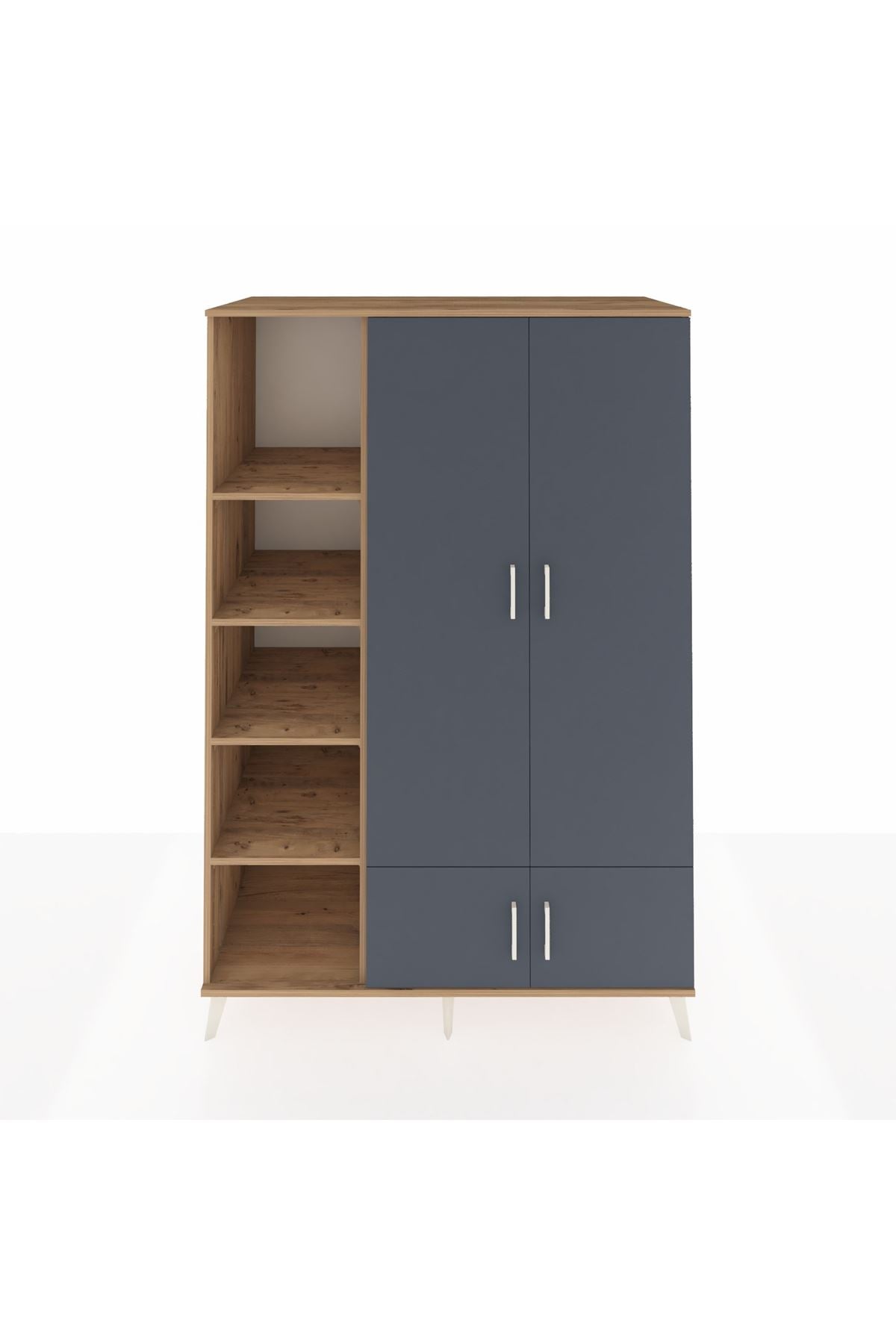 Kronos Dolap 6 Raflı 4 Kapaklı Tek Askılı 132x59x195 Çam-Antrasit/Çam