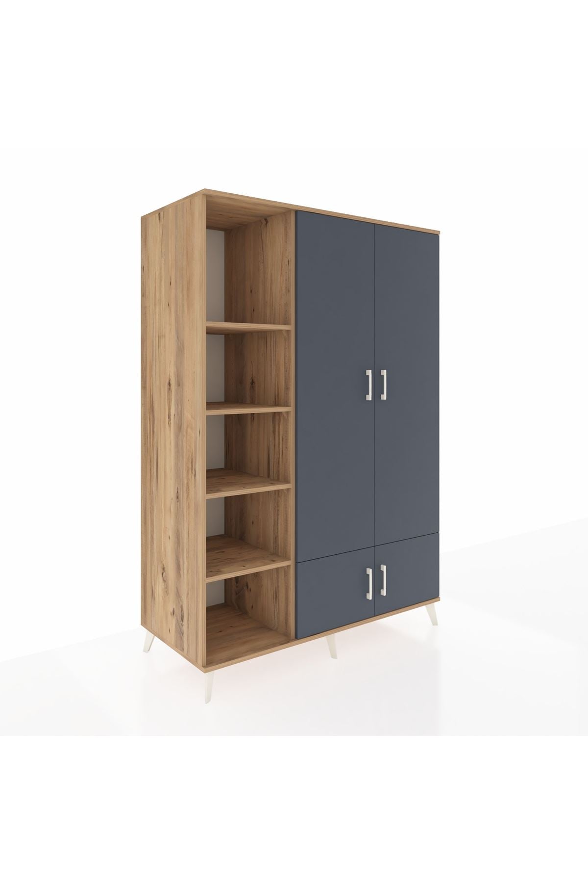 Kronos Dolap 6 Raflı 4 Kapaklı Tek Askılı 132x59x195 Çam-Antrasit/Çam