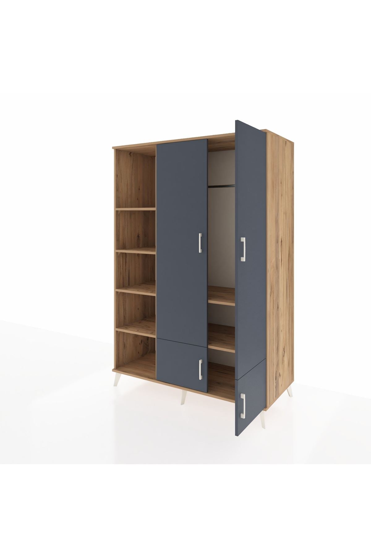 Kronos Dolap 6 Raflı 4 Kapaklı Tek Askılı 132x59x195 Çam-Antrasit/Çam